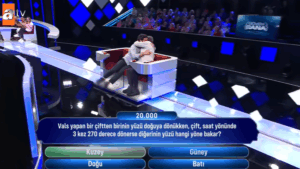 Vals yapan bir çiftten birinin yüzü doğuya dönükken, çift, saat yönünde 3 kez 270 derece dönerse diğerinin yüzü hangi yöne bakar?